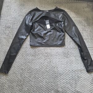 Fashion Nova Black PU Crop Top